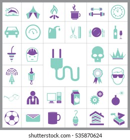 Set of General Icons. Contains such Icons as Brick, Car, Ball, Avatar, Computer, Bomb, Milk, Crown and more. Editable Vector. Pixel Perfect. 