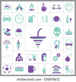 Set of General Icons. Contains such Icons as Brick, Car, Ball, Avatar, Computer, Bomb, Milk, Crown and more. Editable Vector. Pixel Perfect. 