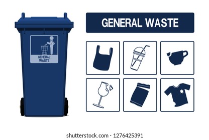 Set of general waste icon on transparent background