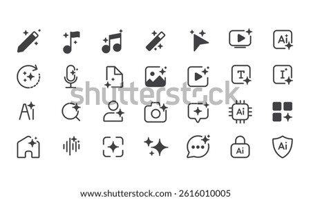 Set of Generate AI user interface. Artificial intelligence sign. AI enters by command prompt to generate ideas. AI tool and sparkle. Icon element for Applications and websites. Vector illustration.