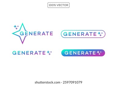 Set of generated AI icons. AI star symbol with a pointed and rounded tip. AI logotype. Artificial intelligence concept. Icon element  vector icon
