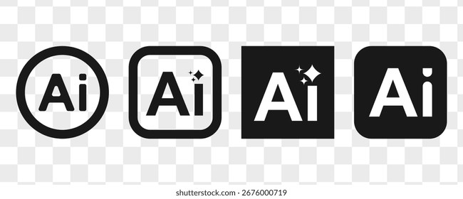 Conjunto de iconos de IA generados. Símbolo de estrella AI con una punta puntiaguda y redondeada. Logotipo AI. Concepto de inteligencia artificial. Elemento de icono para App y Web. Ilustración vectorial.