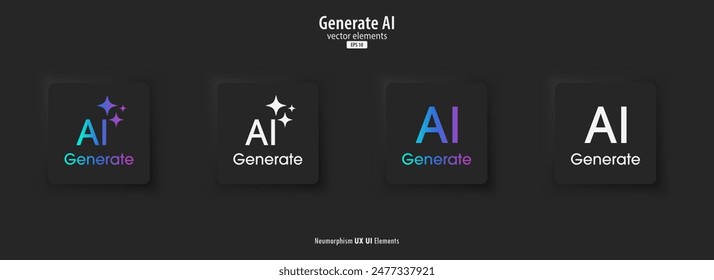 Set of Generative AI black button. Artificial intelligence and Machine learning technology concept. AI enters by command prompt to generate ideas. Chat with AI. UI UX design, Vector illustration.