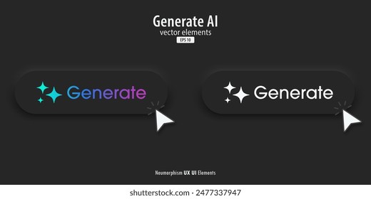 Set of Generative AI black button. Artificial intelligence and Machine learning technology concept. AI enters by command prompt to generate ideas. Chat with AI. UI UX design, Vector illustration.
