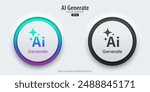 Set of generative AI buttons. Active and inactive buttons with generated icons. Press the button to create ideas. Neumorphism design style for apps, websites, and Interfaces. Vector illustration.