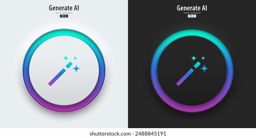 Set of generative AI buttons. Black and white buttons with generated icons. Press the button to create ideas. Neumorphism design style for apps, websites, and Interfaces. Vector illustration.