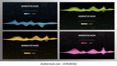 Set of Generative Music banners. Music created by AI. Vector Illustration