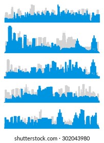 Set of generic blue and gray big city skylines