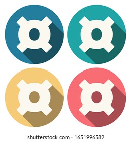 Set von generischen Währungszeichen auf farbigem Kreis mit langen Schatten flachen Symbolen. Währungseinheit des universellen Währungszeichens Finanz-, Geschäfts- und Investitionskonzept. Vektorillustration