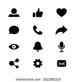 Set of generic social media main user interface icons, universal icons for web and mobile UI. Vector illustration.