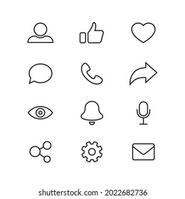 Set of generic social media main user interface icons, universal icons for web and mobile UI. Vector illustration.