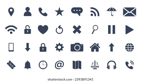 Set of generic social media main user interface icon collection isolated on white background