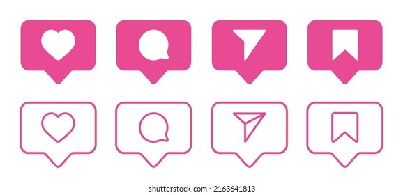 Set Of Generic Social Media User Interface Icons. Like, Comment, Share And Save Icons. Social Media Flat Icon. Vector