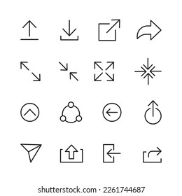 Set of generic social media user interface icons. Arrow for the website and app. Share , save, comment icon symbol logo illustration,editable stroke, flat design style isolated on white