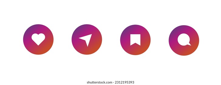 Set of generic social media user interface icons. Like, comment, share and save icons. Social media flat icon.