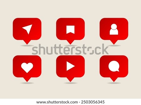 Set of generic social media user interface, notification reaction icons vector design. Coment, share, save sign, symbol mobile app.