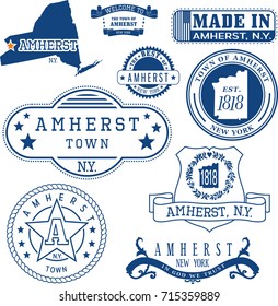Set of generic stamps and signs of Amherst town, New York state
