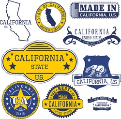 Set Of Generic Stamps And Signs Of California State