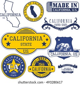 Set of generic stamps and signs of California State