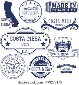Set of generic stamps and signs of Costa Mesa city, California