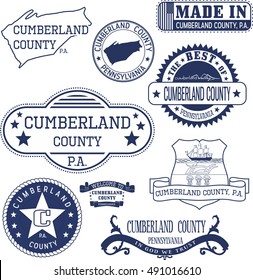 Set Of Generic Stamps And Signs Of Cumberland County, Pennsylvania