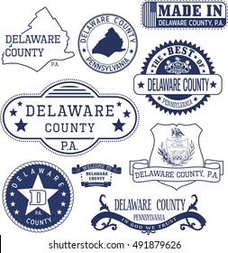 Set Of Generic Stamps And Signs Of Delaware County, Pennsylvania