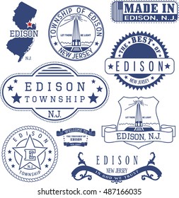 Set of generic stamps and signs of Edison township, New Jersey