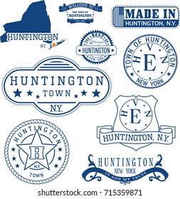 Set of generic stamps and signs of Huntington town, New York state