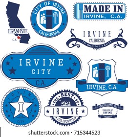 Set of generic stamps and signs of Irvine city, California