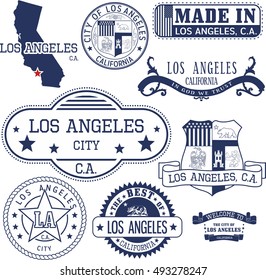 Set of generic stamps and signs of Los Angeles city, California