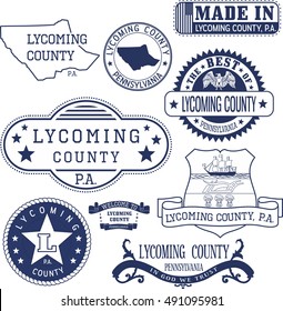 Set of generic stamps and signs of Lycoming county, Pennsylvania