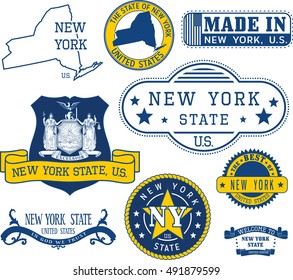 Set of generic stamps and signs of New York State