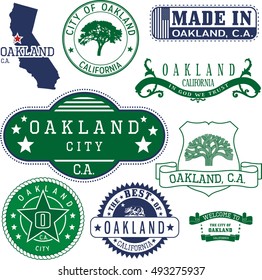 Set of generic stamps and signs of Oakland city, California