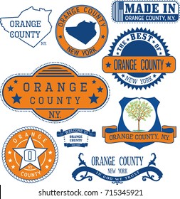 Set Of Generic Stamps And Signs Of Orange County, New York State