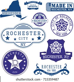 Set of generic stamps and signs of Rochester city, New York state