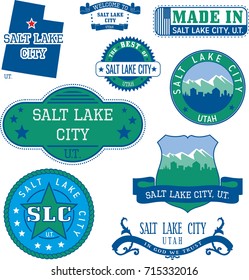 Set of generic stamps and signs of Salt Lake City, Utah