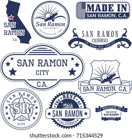 Set of generic stamps and signs of San Ramon city, California