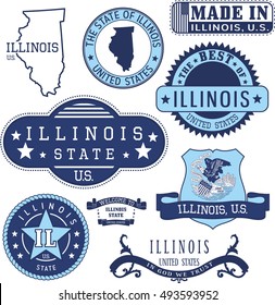 Set of generic stamps and signs of the state of Illinois