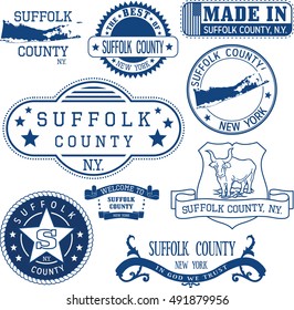 Set of generic stamps and signs of Suffolk county, New York state svg