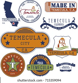 Set of generic stamps and signs of Temecula city, California