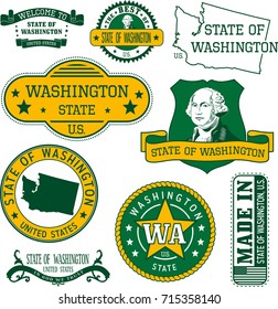 Set of generic stamps and signs of Washington state