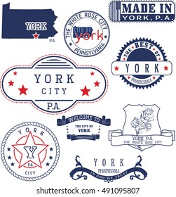 Set of generic stamps and signs of York city, Pennsylvania