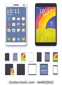 Set of the generic tablets and phones with system interface icons and blank screens