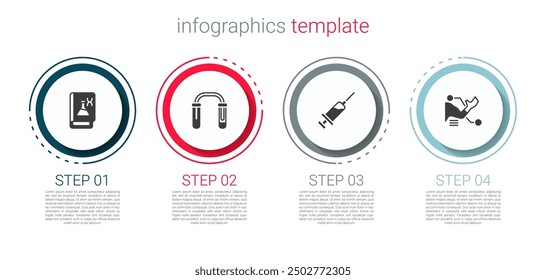 Set Genetic engineering book, Test tube and flask, Syringe and Prosthesis hand. Business infographic template. Vector