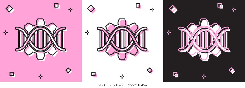 Set Genetic engineering icon isolated on pink and white, black background. DNA analysis, genetics testing, cloning, paternity testing.  Vector Illustration