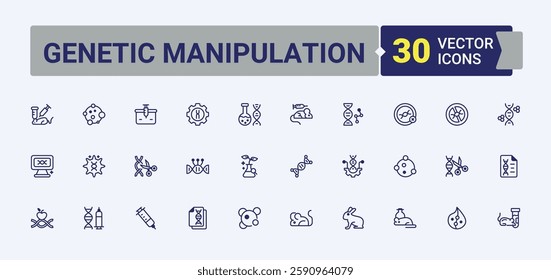 Set of Genetic Manipulation line icons. Related to ar, laboratory, technology, lab, cell, medical, science, gene. UI icon set in a flat design. Editable vector outline and solid icons.