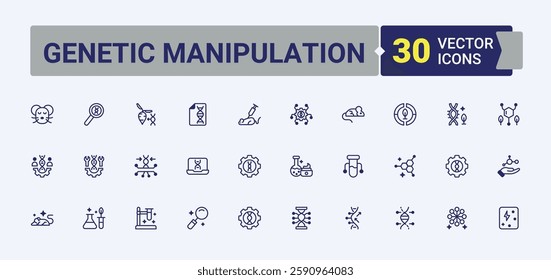 Set of Genetic Manipulation line icons. Related to ar, laboratory, technology, lab, cell, medical, science, gene. UI icon set in a flat design. Editable vector outline and solid icons.