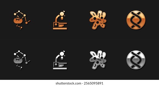 Set Genetically modified food, Microscope, Cell and DNA symbol icon. Vector