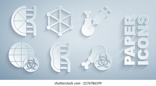 Set Genetically modified meat, Gmo research chicken, GMO,  and orange icon. Vector