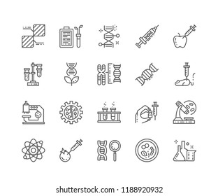 Set of Genetics outline icons isolated on white background. Editable Stroke. 64x64 Pixel Perfect.